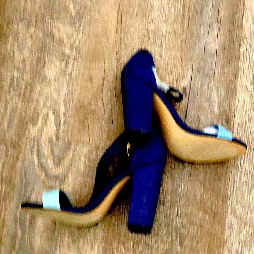 Brand new never worn, 4’ inch sandals denim